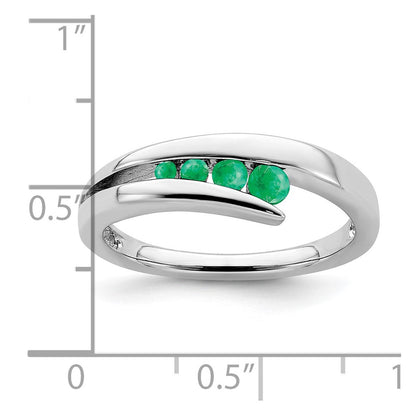 Massiv 14K Weißgold Synthetisch Smaragd 4-stone Ring