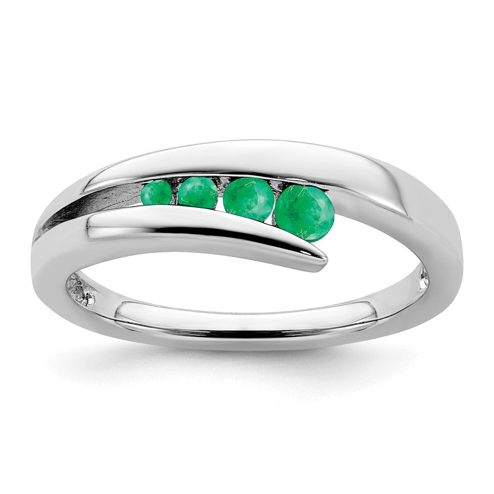 Massiv 14K Weißgold Synthetisch Smaragd 4-stone Ring
