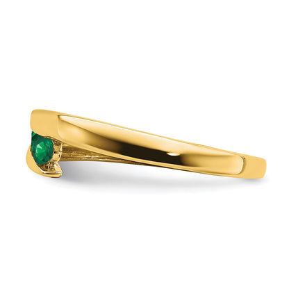 Massiv 14K Gelbgold Synthetisch Smaragd 4-stone Ring