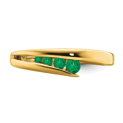 Massiv 14K Gelbgold Synthetisch Smaragd 4-stone Ring