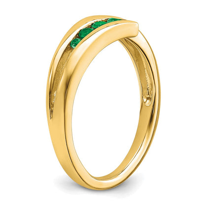 Massiv 14K Gelbgold Synthetisch Smaragd 4-stone Ring
