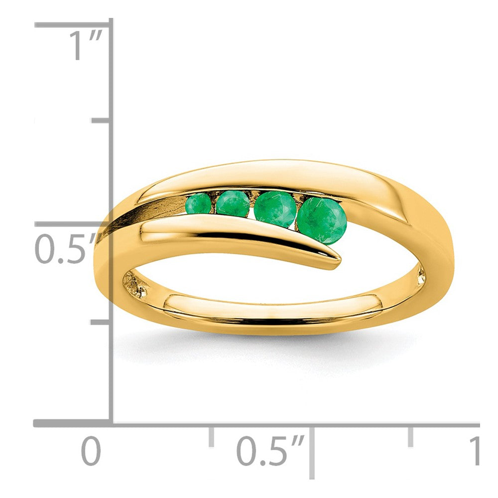 Massiv 14K Gelbgold Synthetisch Smaragd 4-stone Ring
