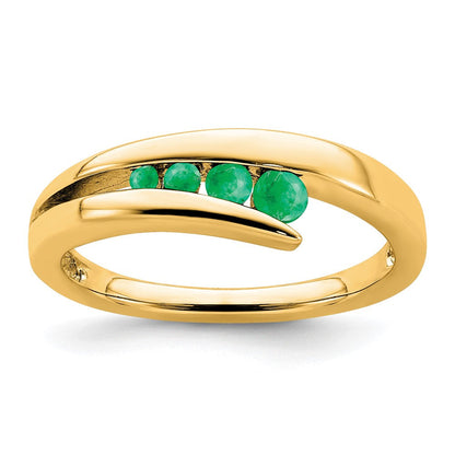 Massiv 14K Gelbgold Synthetisch Smaragd 4-stone Ring