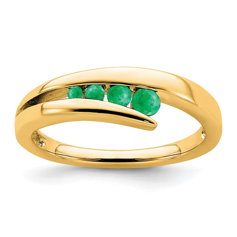 Massiv 14K Gelbgold Synthetisch Smaragd 4-stone Ring