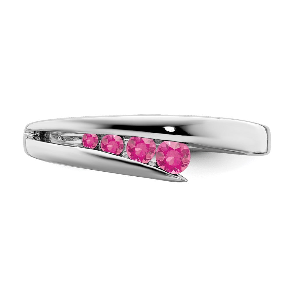 Solid Weißgold 14K Ring mit 4 simulierten rosa Turmalinen