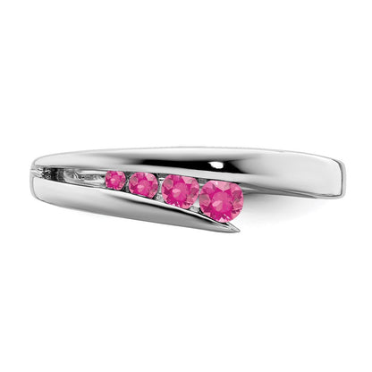 Solid Weißgold 14K Ring mit 4 simulierten rosa Turmalinen