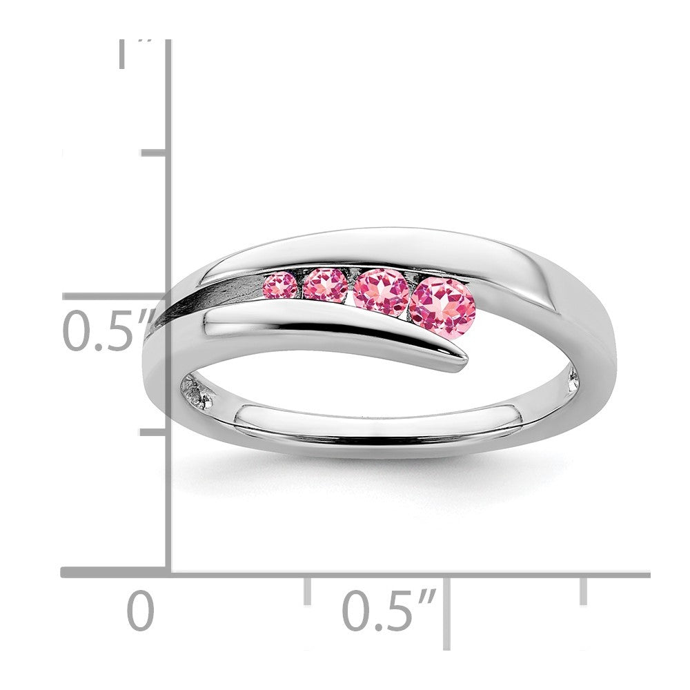 Solid Weißgold 14K Ring mit 4 simulierten rosa Turmalinen