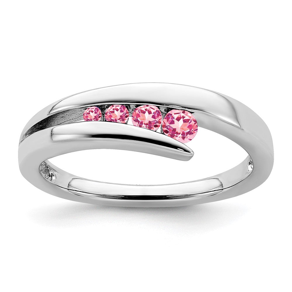Solid Weißgold 14K Ring mit 4 simulierten rosa Turmalinen