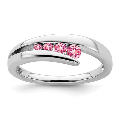 Solid Weißgold 14K Ring mit 4 simulierten rosa Turmalinen