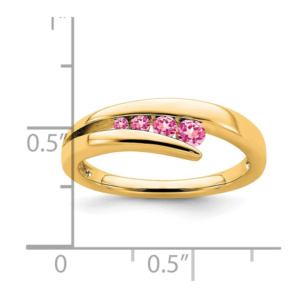 Solid 14K Gelbgold Ring mit simuliertem rosa Turmalin, 4 Steine