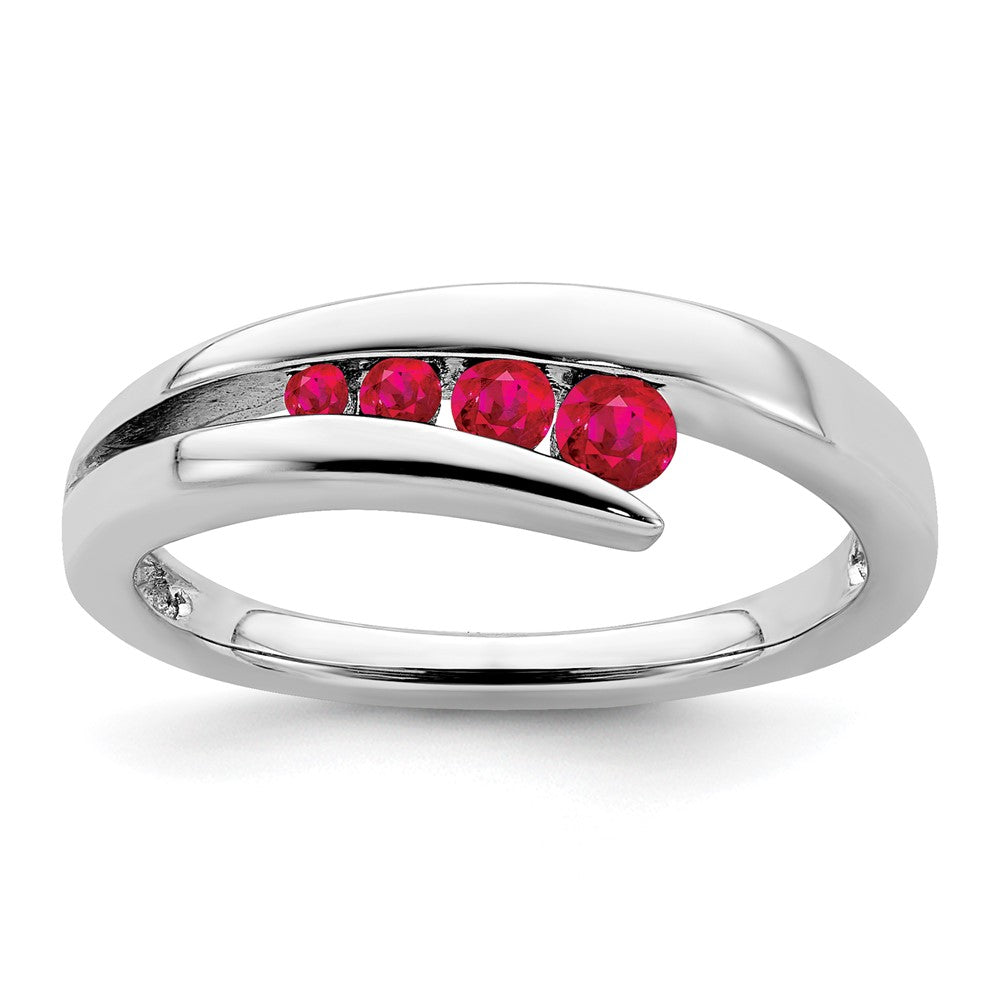 14K Weißgold Ring mit 4 Rubinen