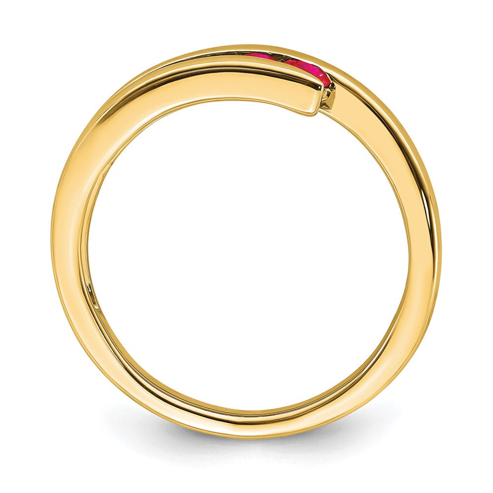 Massiv 14K Gelbgold Synthetisch Rubin 4-stone Ring