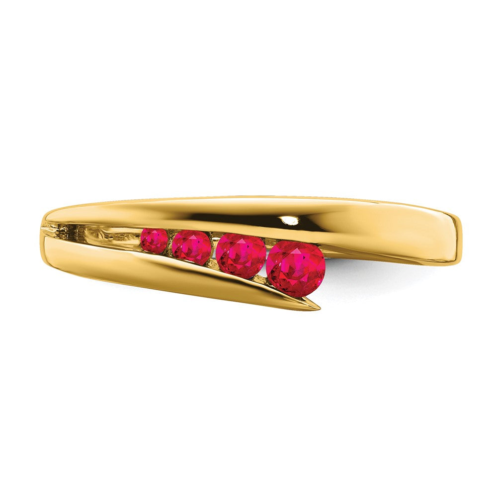 Massiv 14K Gelbgold Synthetisch Rubin 4-stone Ring