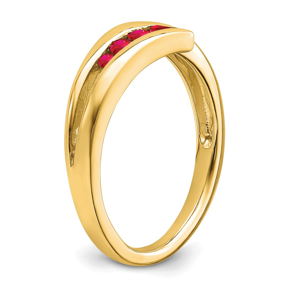 Massiv 14K Gelbgold Synthetisch Rubin 4-stone Ring