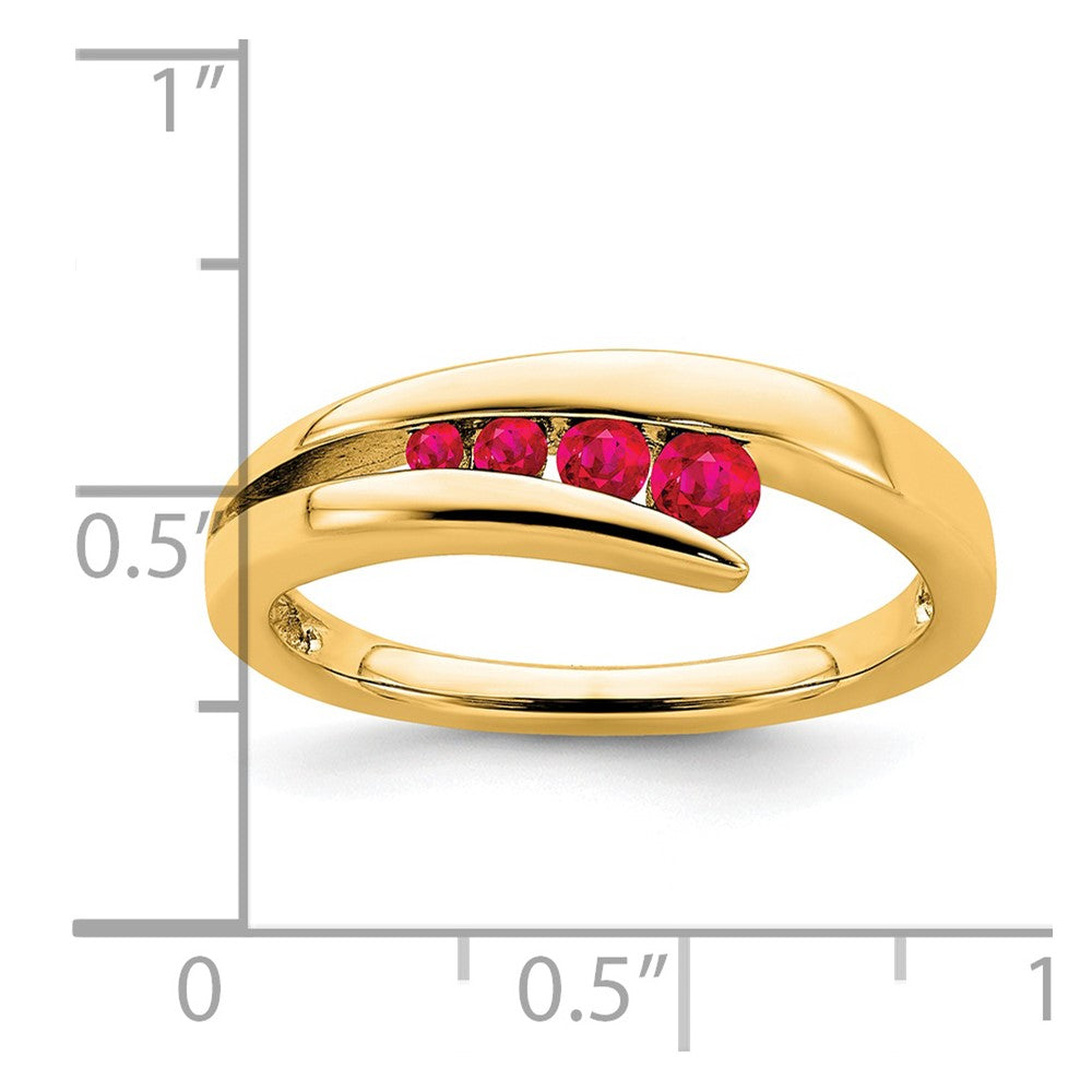 Massiv 14K Gelbgold Synthetisch Rubin 4-stone Ring