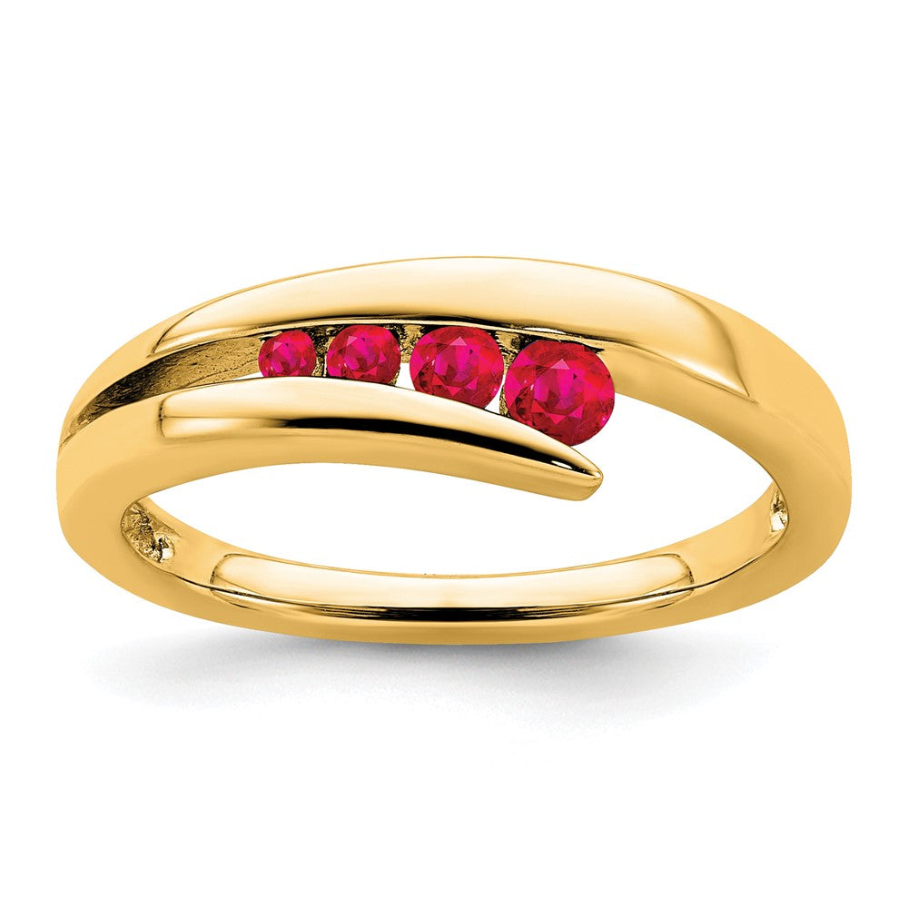 Massiv 14K Gelbgold Synthetisch Rubin 4-stone Ring