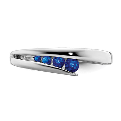 Massiv 14K Weißgold Synthetisch Saphir 4-stone Ring