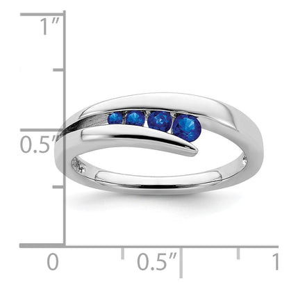 Massiv 14K Weißgold Synthetisch Saphir 4-stone Ring