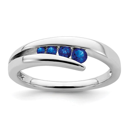Massiv 14K Weißgold Synthetisch Saphir 4-stone Ring
