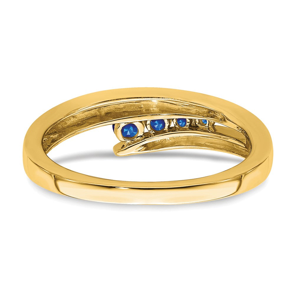 Massiv 14K Gelbgold Synthetisch Saphir 4-stone Ring
