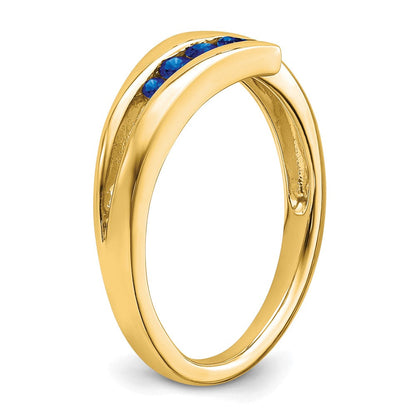 Massiv 14K Gelbgold Synthetisch Saphir 4-stone Ring