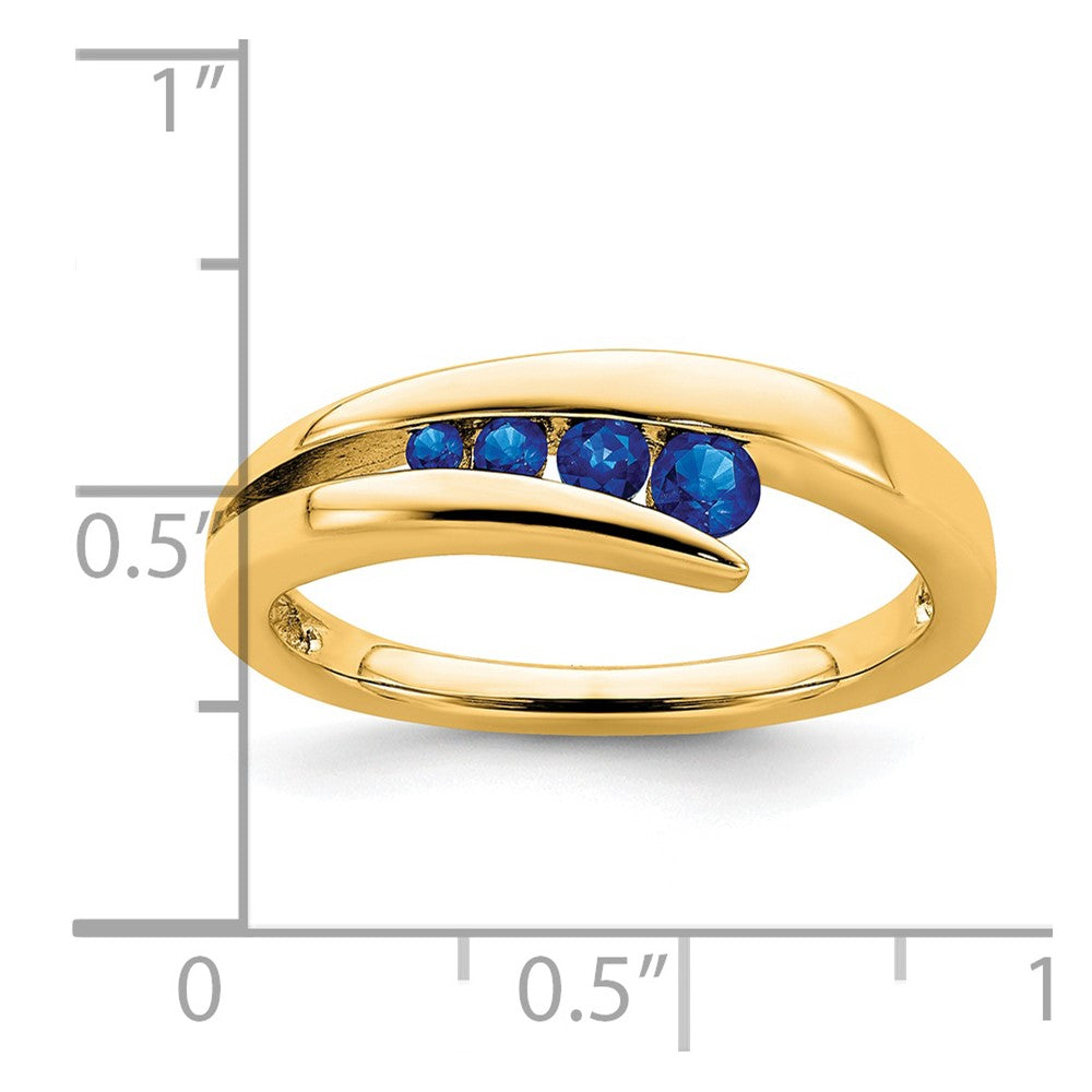 Massiv 14K Gelbgold Synthetisch Saphir 4-stone Ring