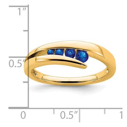 Massiv 14K Gelbgold Synthetisch Saphir 4-stone Ring