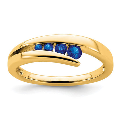 Massiv 14K Gelbgold Synthetisch Saphir 4-stone Ring