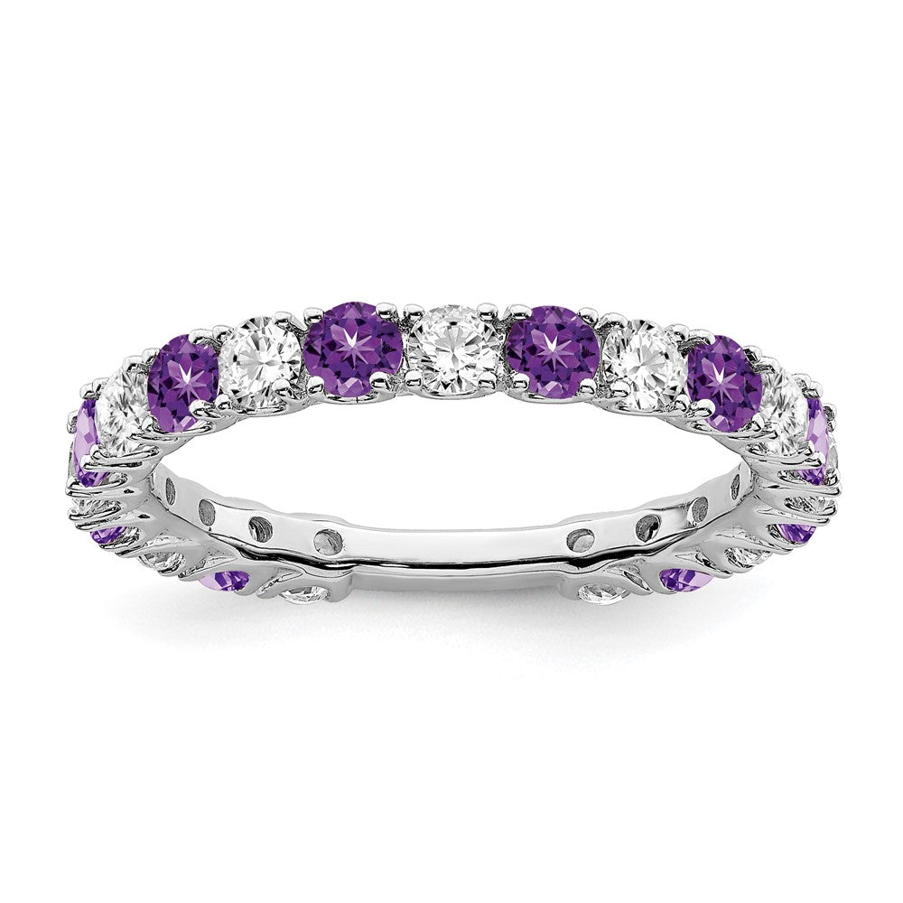 14K Weißgold Ring mit Amethyst und echten Diamanten