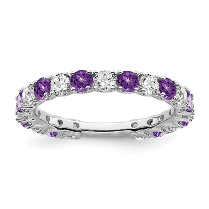 14K Weißgold Ring mit Amethyst und echten Diamanten