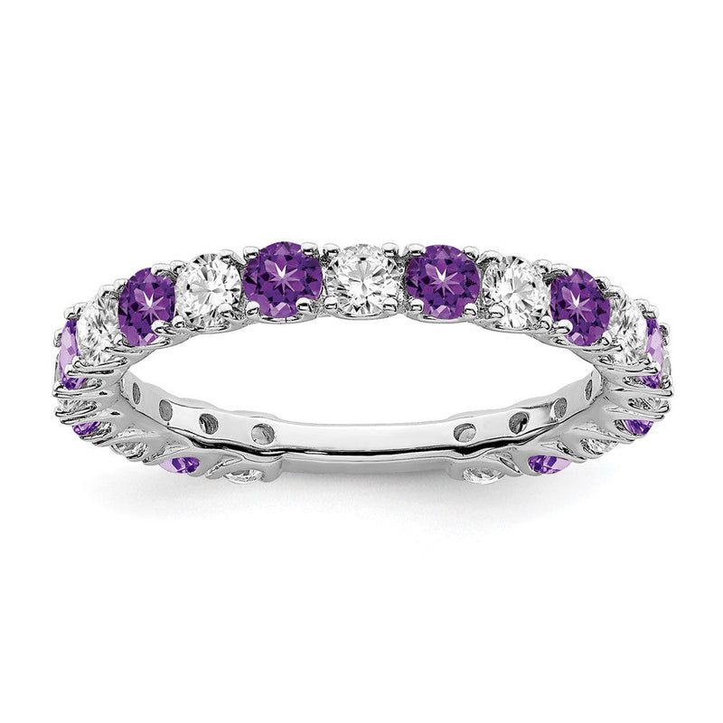 14K Weißgold Ring mit Amethyst und echten Diamanten