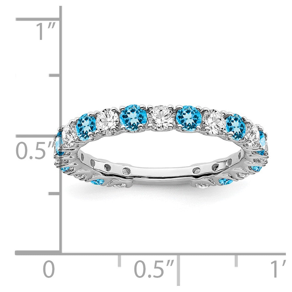 14K Weißgold Ring mit Blautopas und echten Diamanten