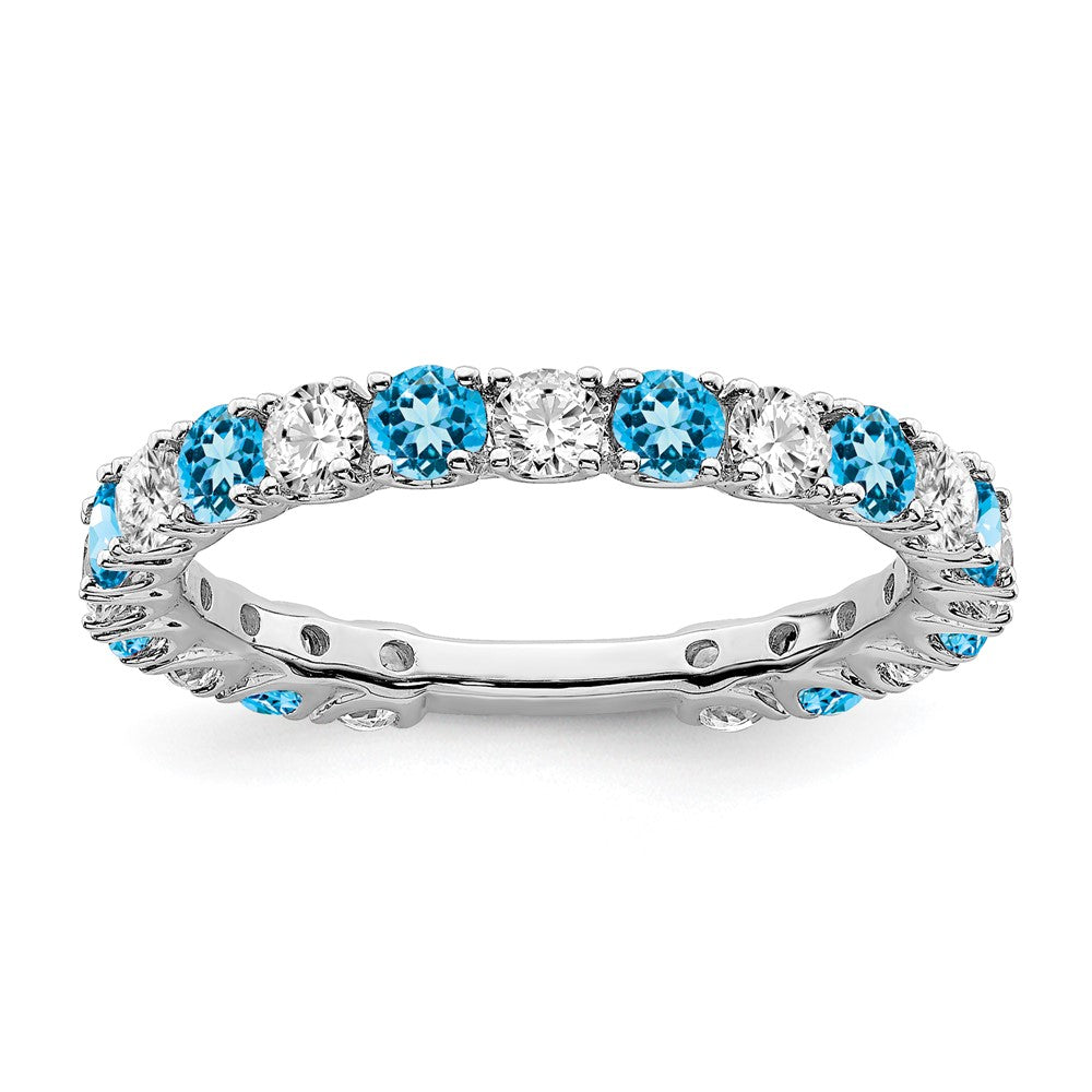 14K Weißgold Ring mit Blautopas und echten Diamanten