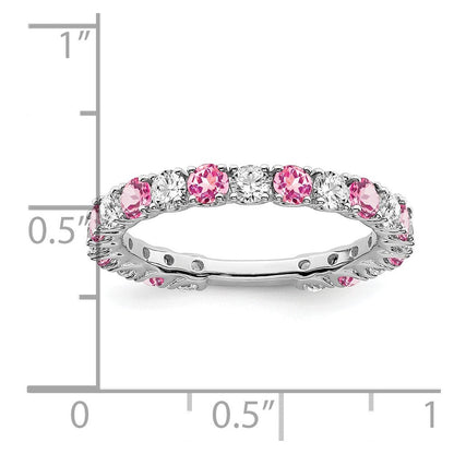 14K Weißgold Ring mit synthetischem pinkem Saphir und echten Diamanten