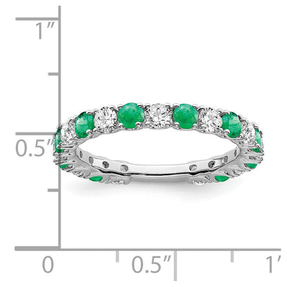 14K Weißgold Ring mit synthetischem Smaragd und echten Diamanten