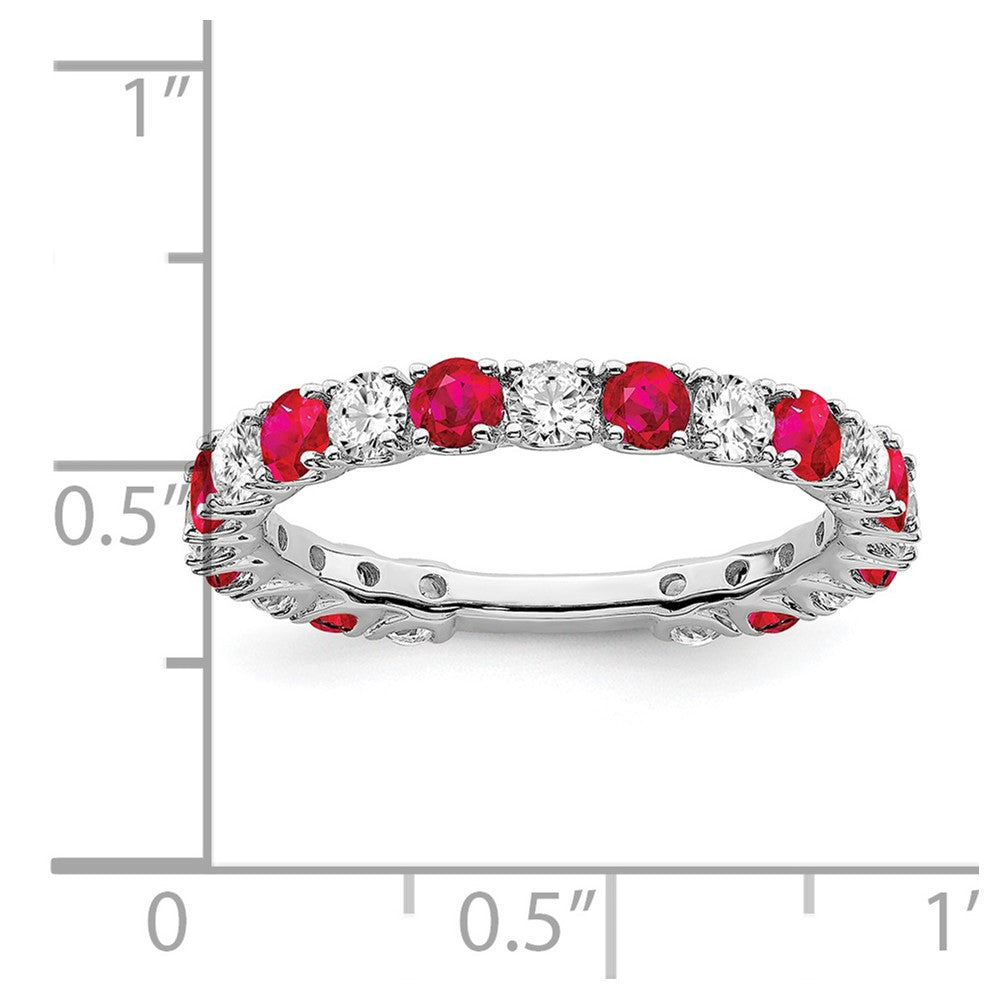 14K Weißgold Ring mit synthetischem Rubin und echtem Diamant