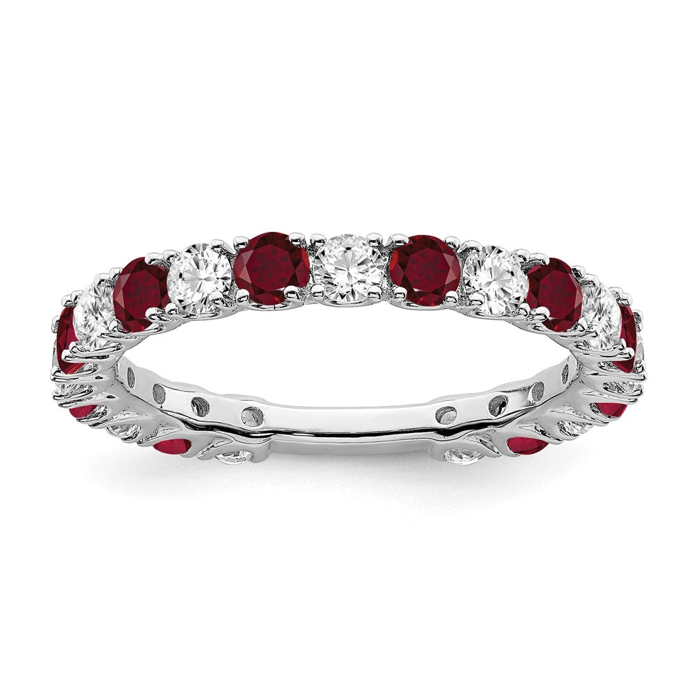 14K Weißgold Ring mit synthetischem Rubin und echtem Diamant
