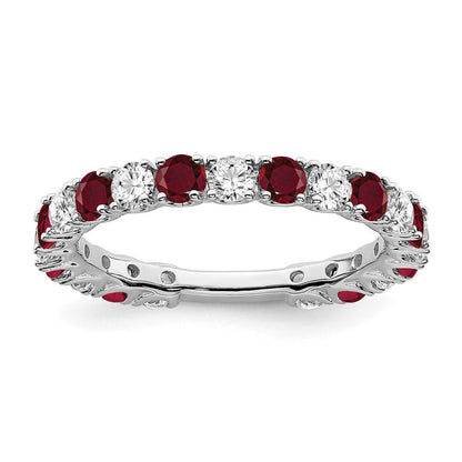 14K Weißgold Ring mit synthetischem Rubin und echtem Diamant