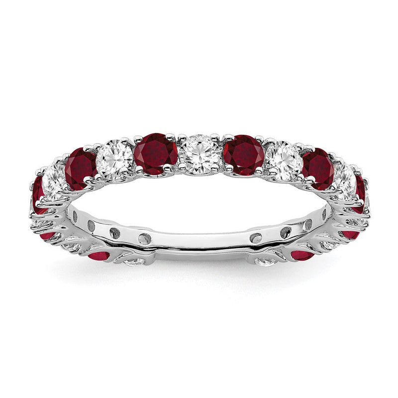 14K Weißgold Ring mit synthetischem Rubin und echtem Diamant