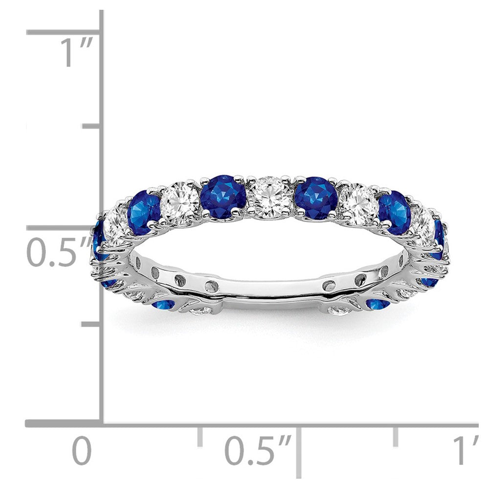 14K Weißgold Ring mit synthetischem Saphir und echten Diamanten