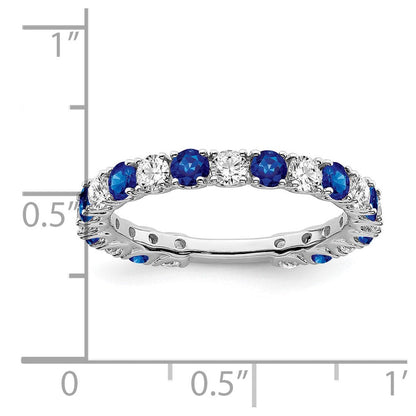 14K Weißgold Ring mit synthetischem Saphir und echten Diamanten