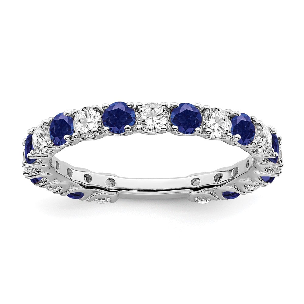 14K Weißgold Ring mit synthetischem Saphir und echten Diamanten
