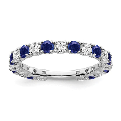 14K Weißgold Ring mit synthetischem Saphir und echten Diamanten
