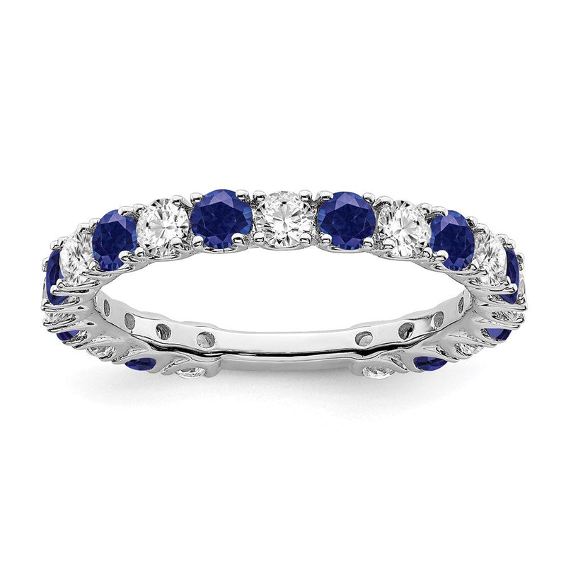 14K Weißgold Ring mit synthetischem Saphir und echten Diamanten