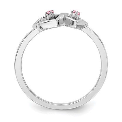 Massiver Ring aus 14K Weißgold mit simuliertem rosa Turmalin in Doppelherz-Design