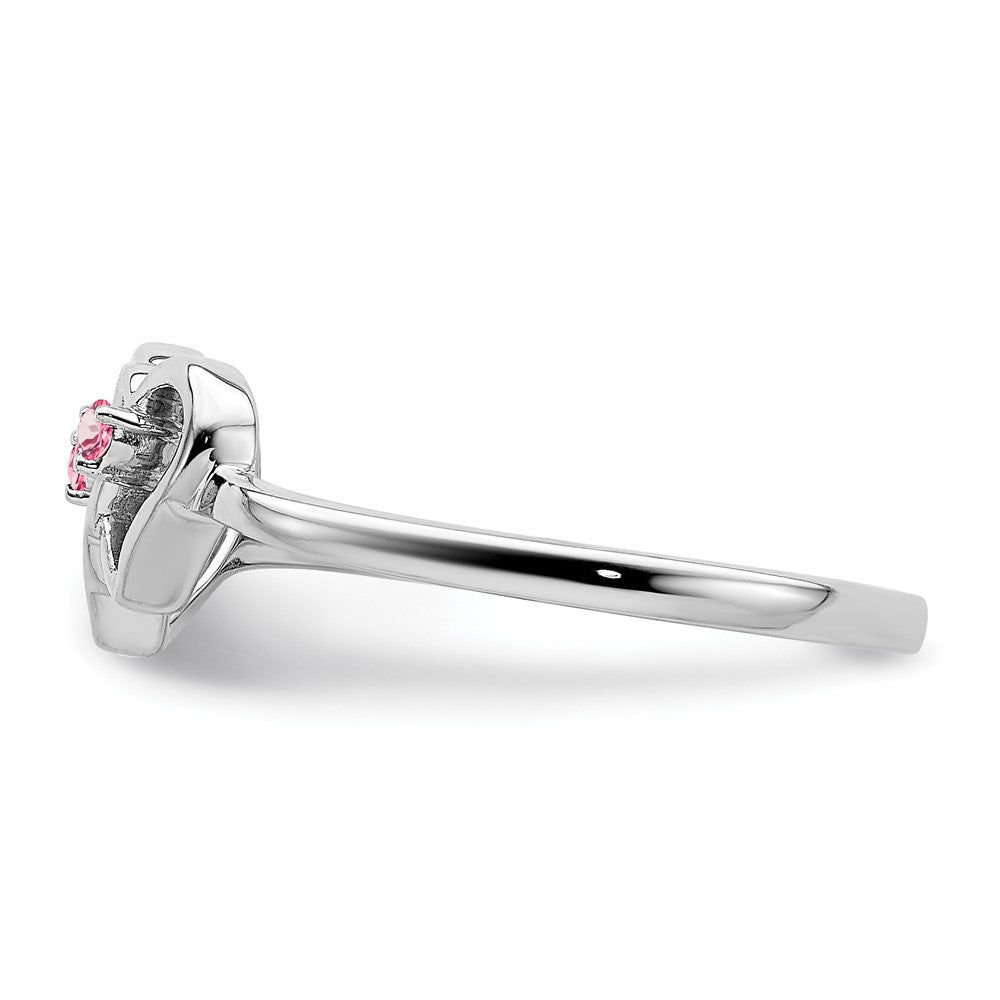 Massiver Ring aus 14K Weißgold mit simuliertem rosa Turmalin in Doppelherz-Design