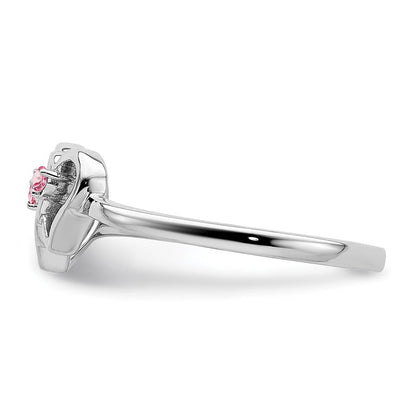 Massiver Ring aus 14K Weißgold mit simuliertem rosa Turmalin in Doppelherz-Design