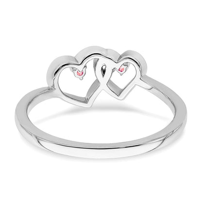 Massiver Ring aus 14K Weißgold mit simuliertem rosa Turmalin in Doppelherz-Design
