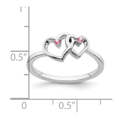 Massiver Ring aus 14K Weißgold mit simuliertem rosa Turmalin in Doppelherz-Design