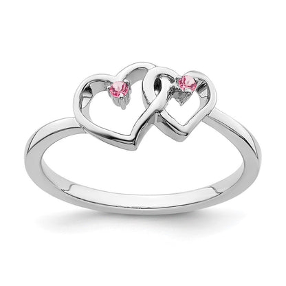 Massiver Ring aus 14K Weißgold mit simuliertem rosa Turmalin in Doppelherz-Design